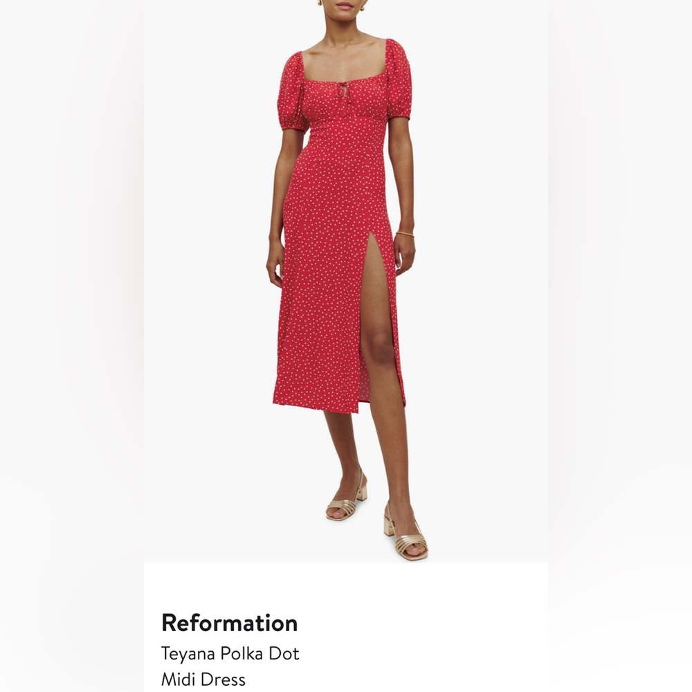 Reformation red Teyana poka dot dress.
